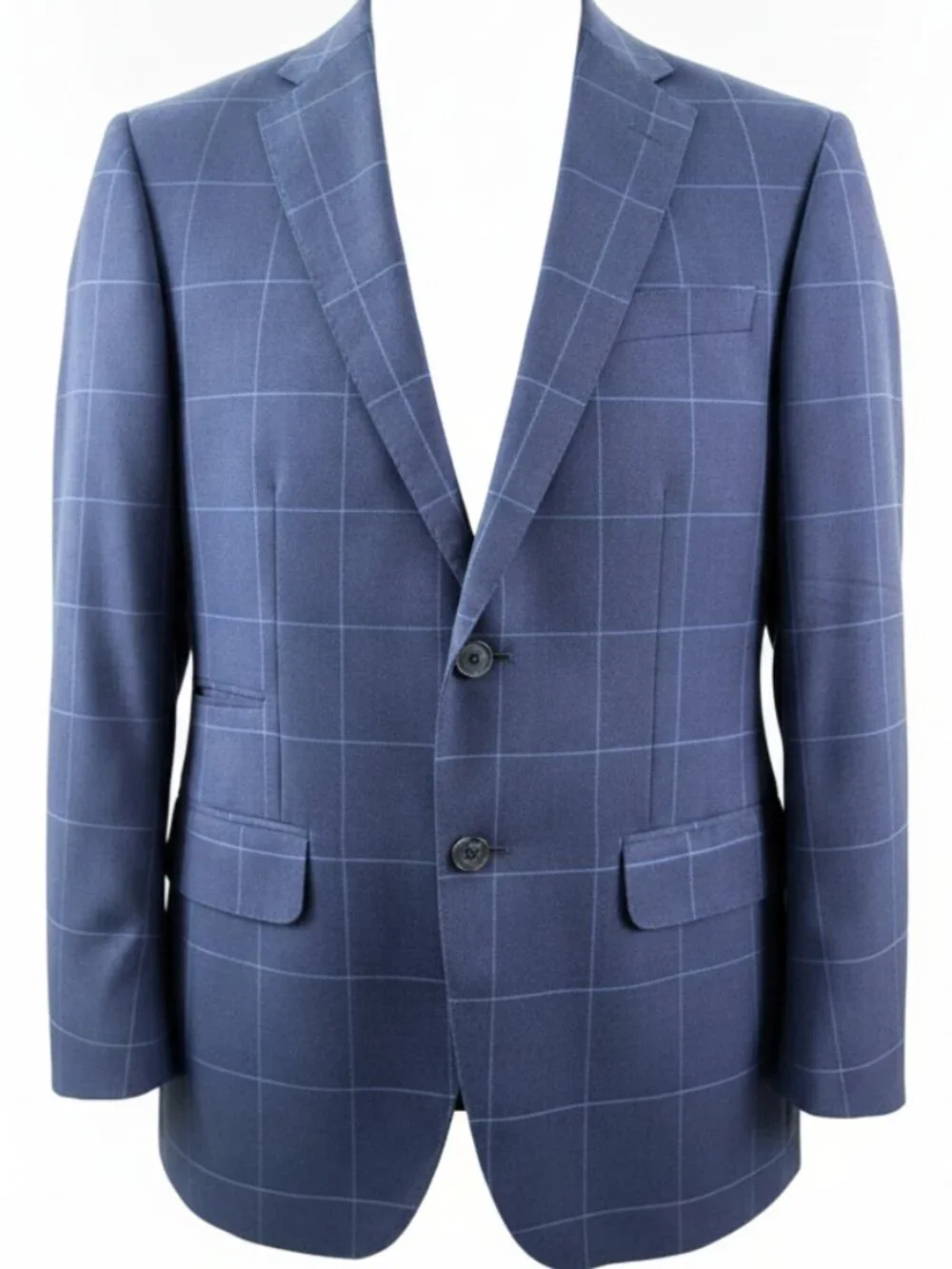 Phinneas Cole Paul Stuart All Year Wool Window Pane Suit in Navy Sz 40R 34W